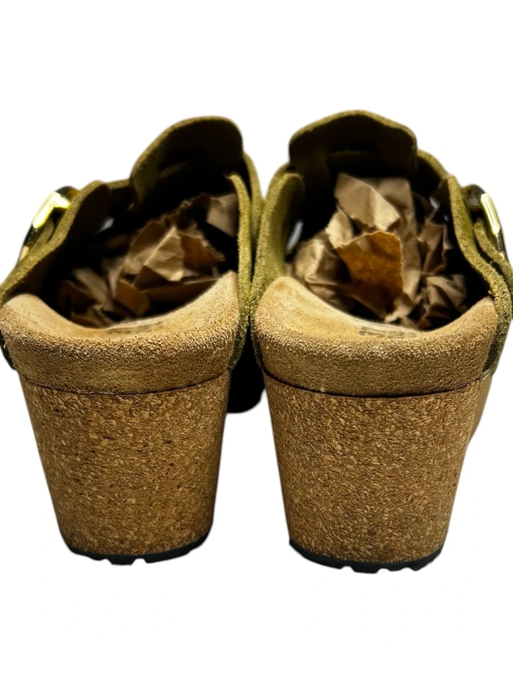 Birkenstock Papillio Fanny Wedge Clogs Thyme Suede EU 37 US 6-6.5 Narrow / Med - Picture 6 of 14